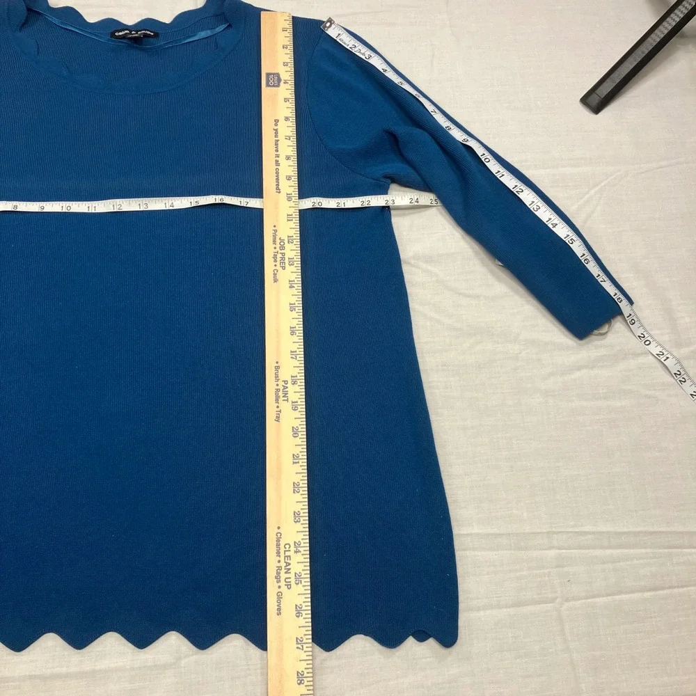 Cable Gauge Teal Blue Scallop Trim Knit Tunic Top Sweater 3/4 Sleeves SZ 2X - Picture 6 of 6